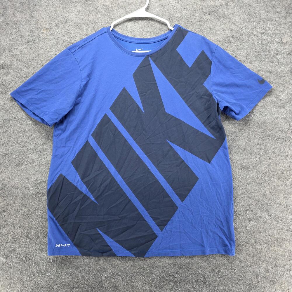 Nike Shirt Mens L Blue Short Sleeve Crewneck Tagless Dri-FIT Logo Athletic Tee